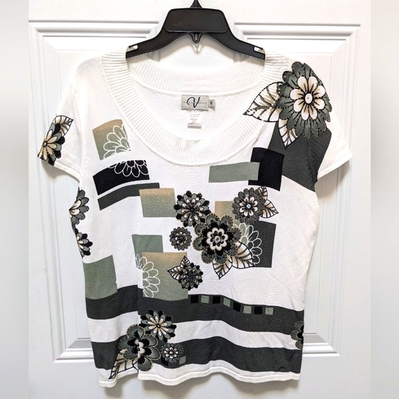 🆕 Retro Embellished Top Beads Sequins Gold Accents Short Sleeves, Varia - Picture 1 of 14